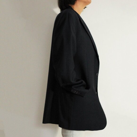 Vintage navy blue Lanificio Biella Italy pure virgin wool oversized blazer - Picture 3 of 9
